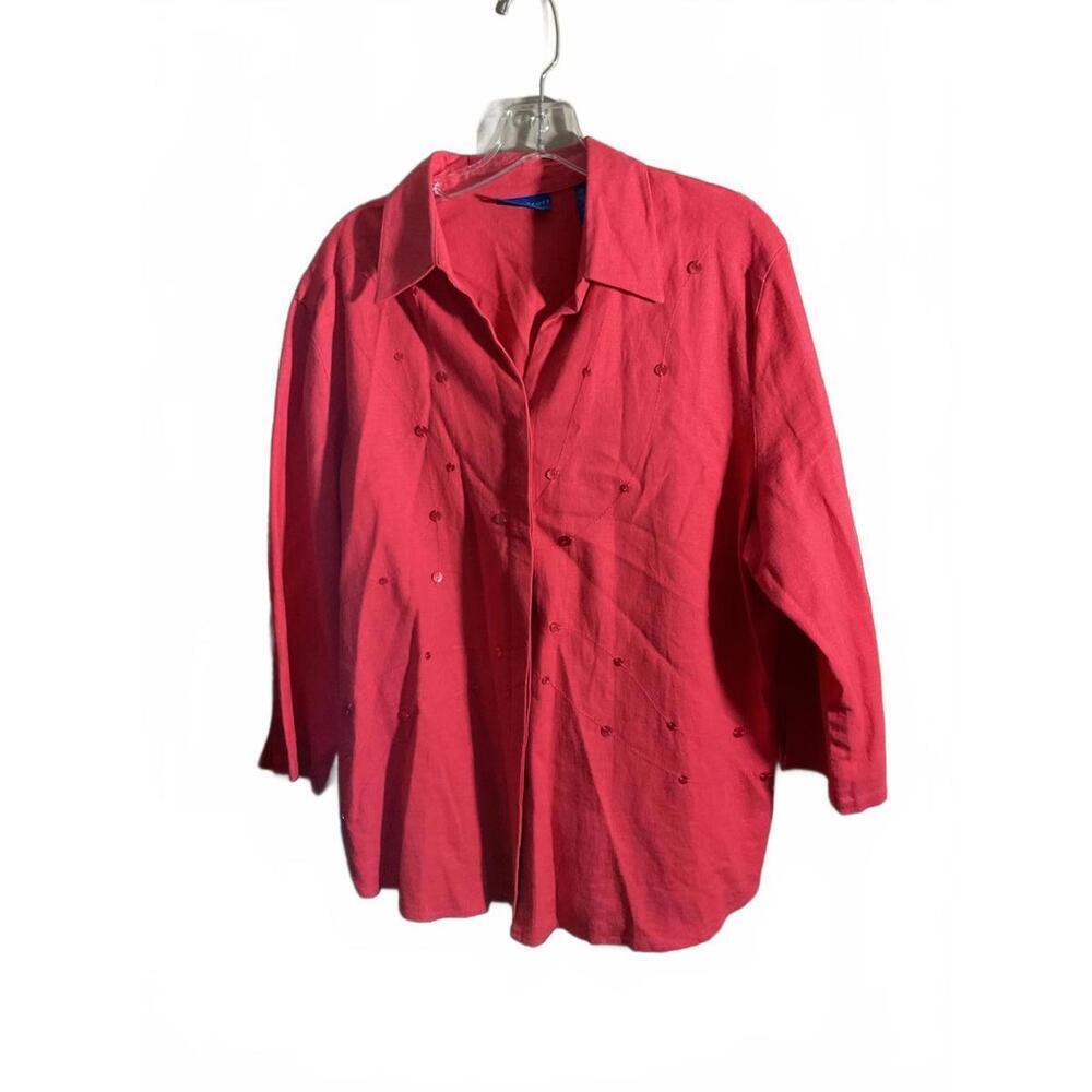 Karen Scott Pink Linen Blend Button-Up Shirt XL